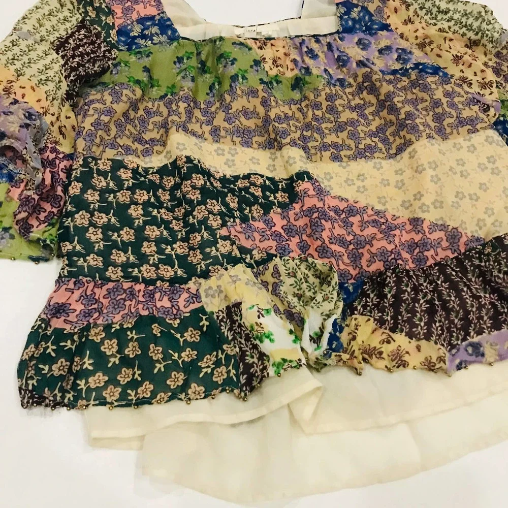 Anthropologie Floreat size S boho floral vintage style patchwork blouse ruffled - Picture 3 of 6